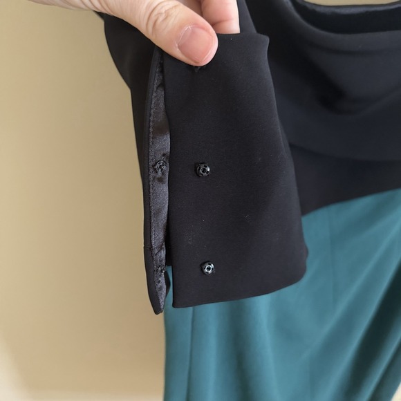 ML Monique LHuillier Off-Shoulder Midi Dress Green Black Sz 14  EUC Classic Mini - Picture 13 of 16